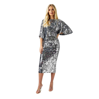 Silver - Lifestyle - Biba Womens-Ladies Sequin Midi Skirt