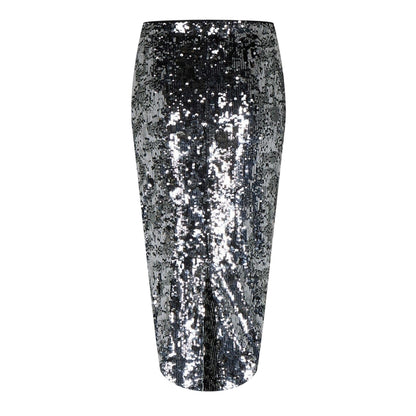 Silver - Front - Biba Womens-Ladies Sequin Midi Skirt