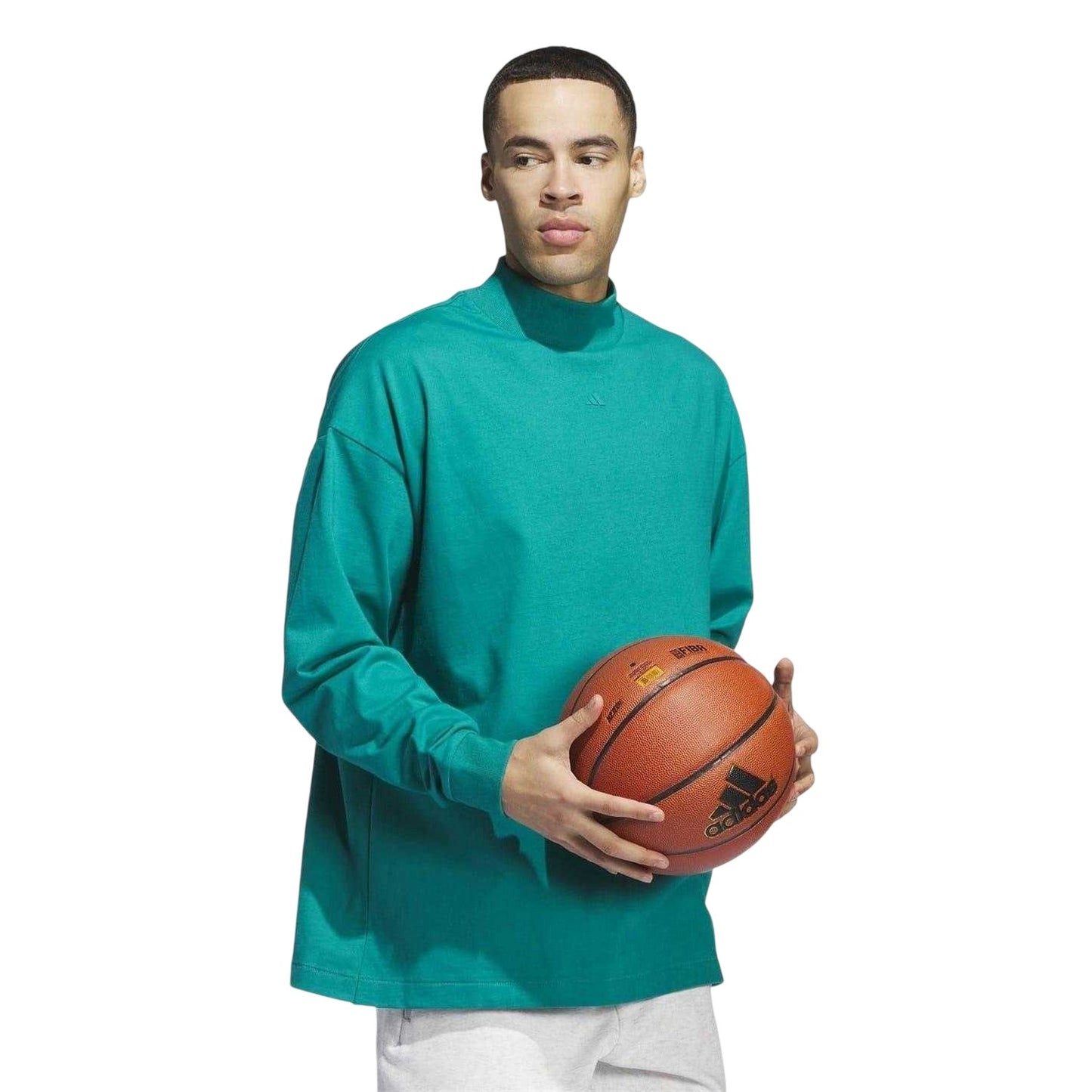 Green - Back - Adidas Mens Long-Sleeved Basketball T-Shirt