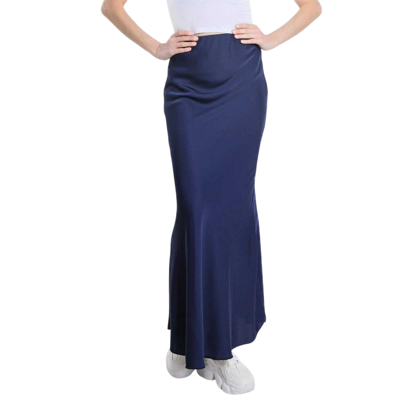Navy - Front - Be You Womens-Ladies Satin Midi Skirt