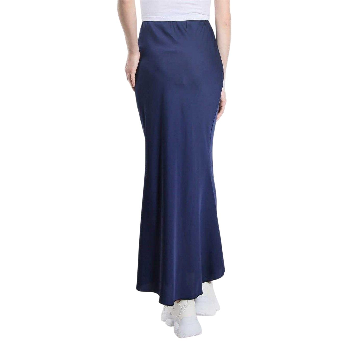 Navy - Back - Be You Womens-Ladies Satin Midi Skirt