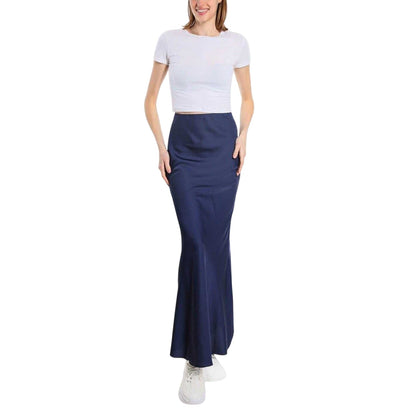 Navy - Side - Be You Womens-Ladies Satin Midi Skirt