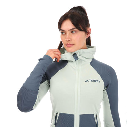 Green - Side - Adidas Womens-Ladies Terrex Tech Fleece Zipped Hoodie