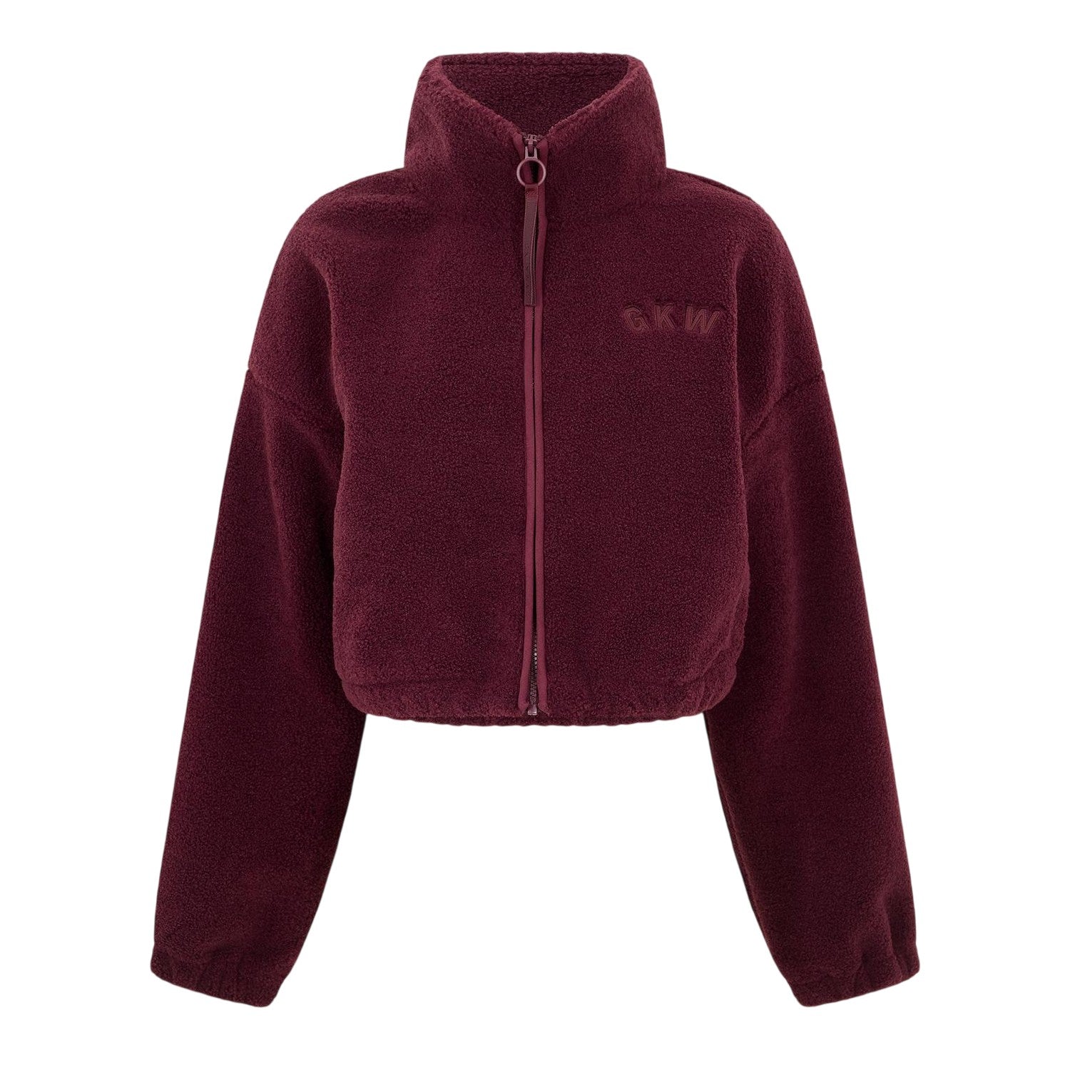 Fig - Front - Gym King Womens-Ladies Logo Borg Cropped Jacket