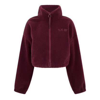 Fig - Front - Gym King Womens-Ladies Logo Borg Cropped Jacket