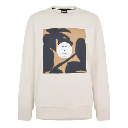 Cream - Front - Boss Mens Soleri 88 Ribbed Crew Neck Sweatshirt