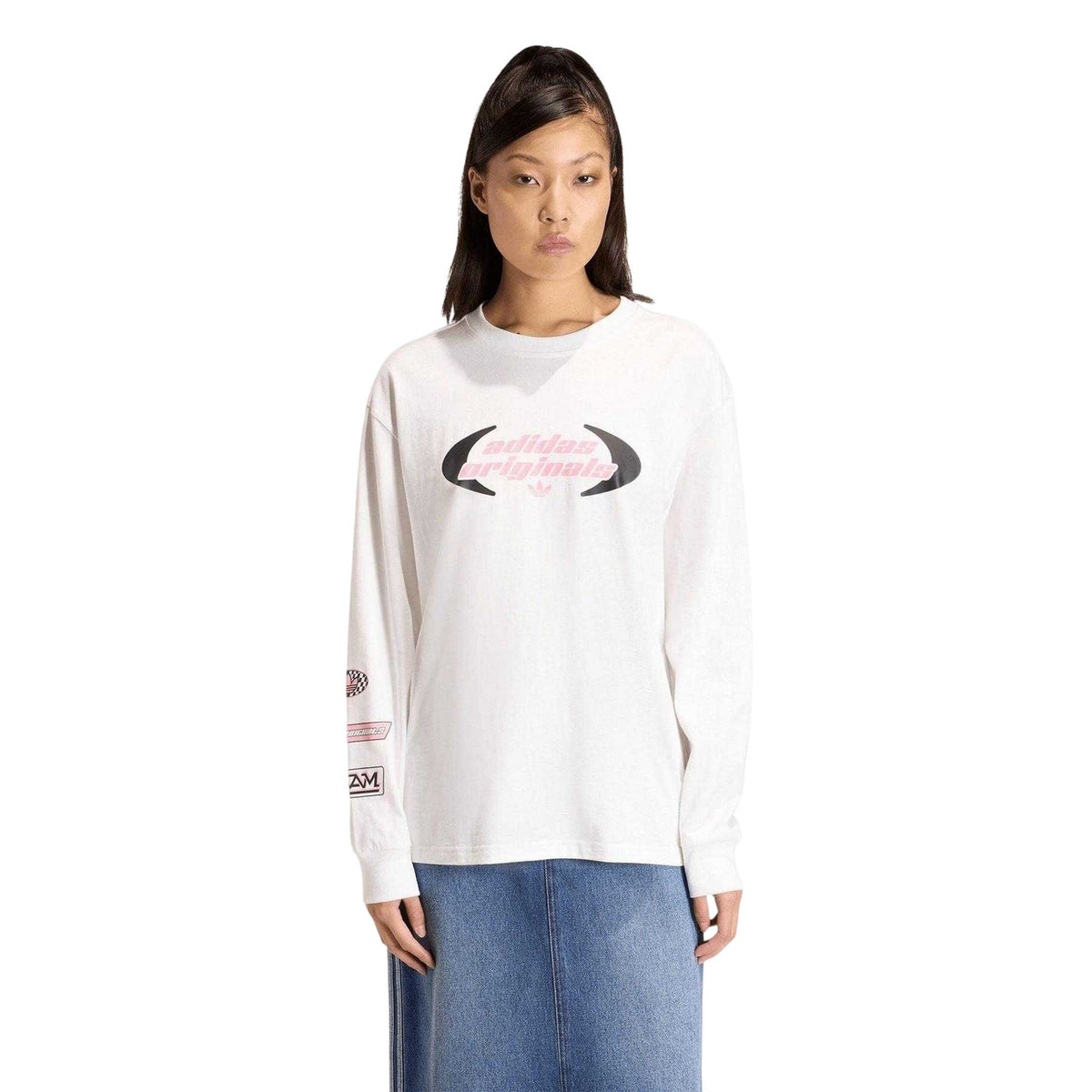 White - Side - Adidas Womens-Ladies Originals Long-Sleeved T-Shirt