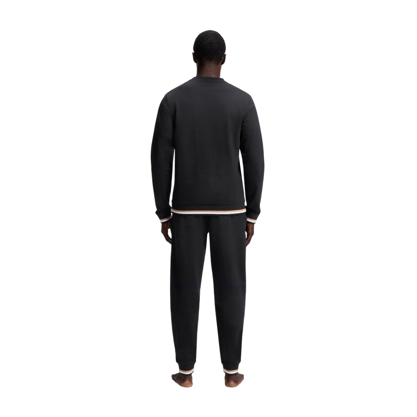 Black - Back - Boss Mens Iconic Stripe Detail Crew Neck Long-Sleeved Sweatshirt