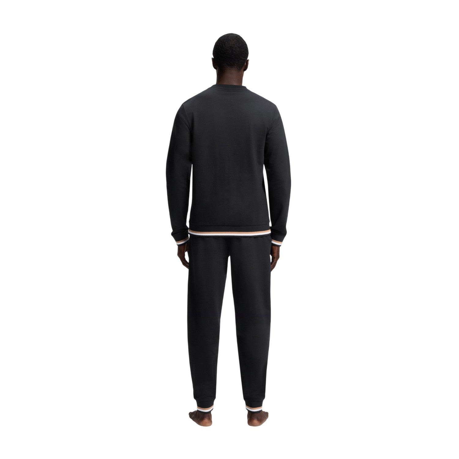 Black - Back - Boss Mens Iconic Stripe Detail Crew Neck Long-Sleeved Sweatshirt