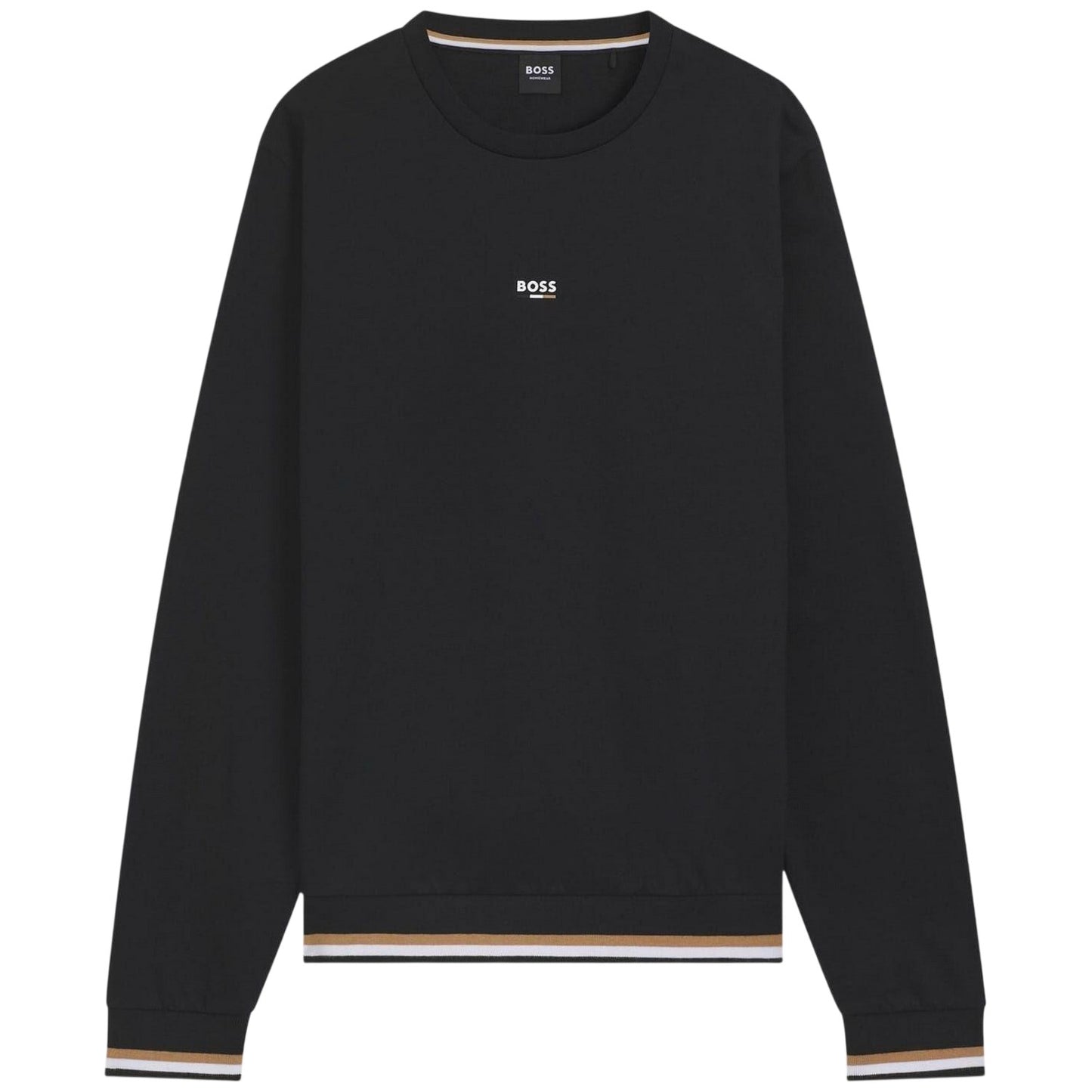 Black - Front - Boss Mens Iconic Stripe Detail Crew Neck Long-Sleeved Sweatshirt