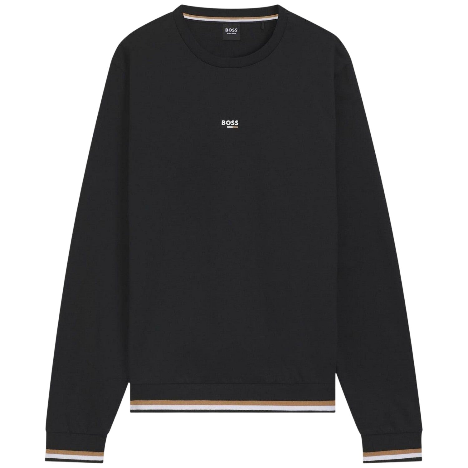 Black - Front - Boss Mens Iconic Stripe Detail Crew Neck Long-Sleeved Sweatshirt