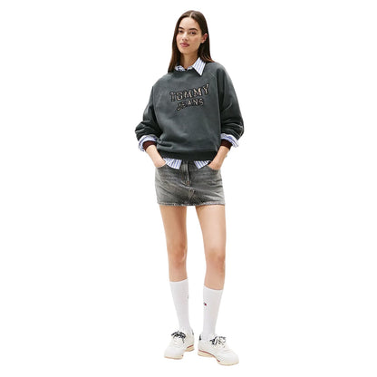 Black - Side - Tommy Jeans Womens-Ladies Leopard Print Logo Sweatshirt