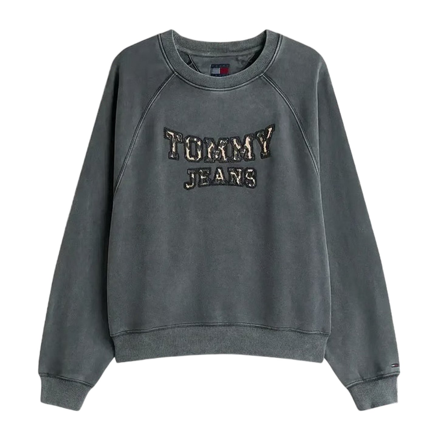 Black - Front - Tommy Jeans Womens-Ladies Leopard Print Logo Sweatshirt