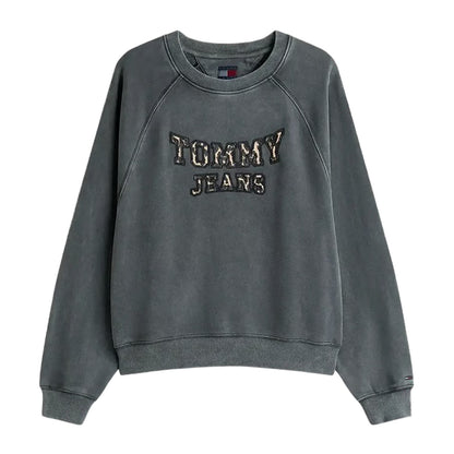 Black - Front - Tommy Jeans Womens-Ladies Leopard Print Logo Sweatshirt