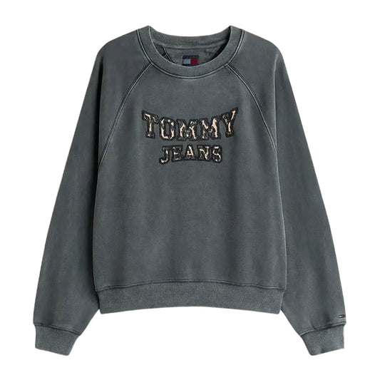 Black - Front - Tommy Jeans Womens-Ladies Leopard Print Logo Sweatshirt