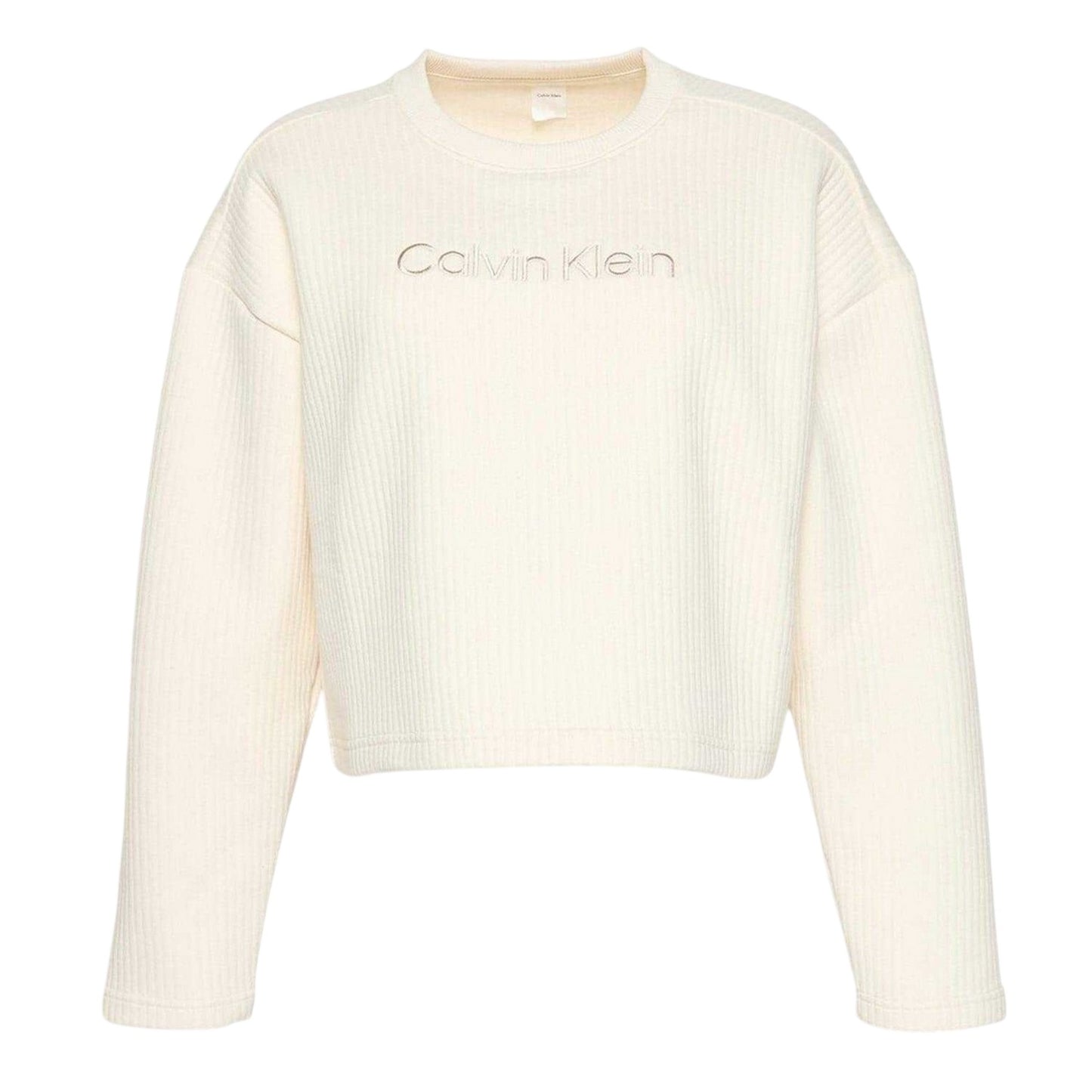 Ivory - Front - Calvin Klein Womens-Ladies Embroidered Crew Neck Sweatshirt