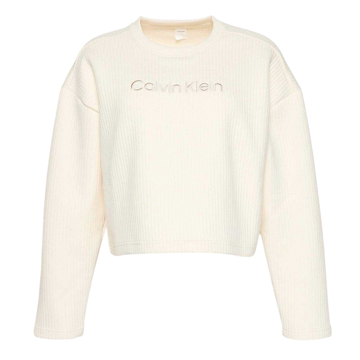 Ivory - Front - Calvin Klein Womens-Ladies Embroidered Crew Neck Sweatshirt