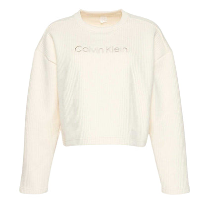 Ivory - Front - Calvin Klein Womens-Ladies Embroidered Crew Neck Sweatshirt