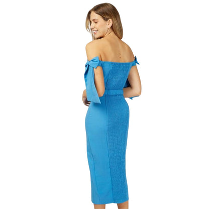 Cornflower Blue - Back - Little Mistress Womens-Ladies Bow Bodycon Off-the-Shoulder Maxi Dress