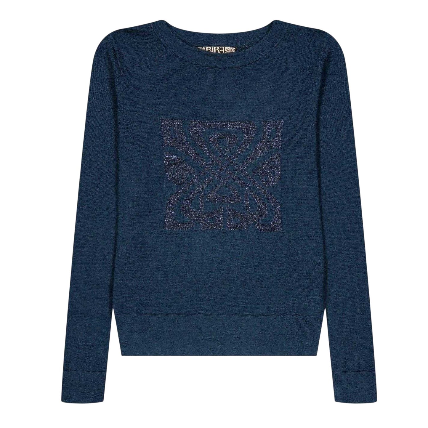 Navy - Front - Biba Girls Logo Merino Wool Jumper