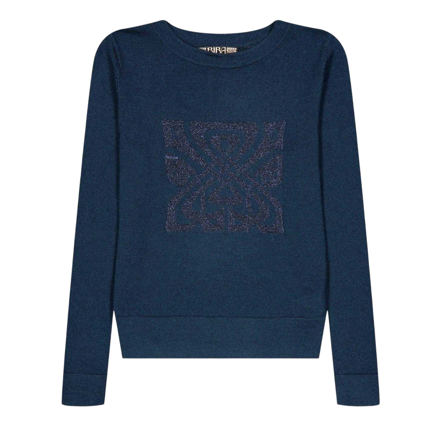 Navy - Front - Biba Girls Logo Merino Wool Jumper
