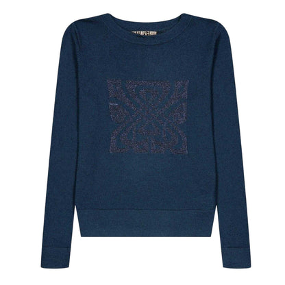 Navy - Front - Biba Girls Logo Merino Wool Jumper