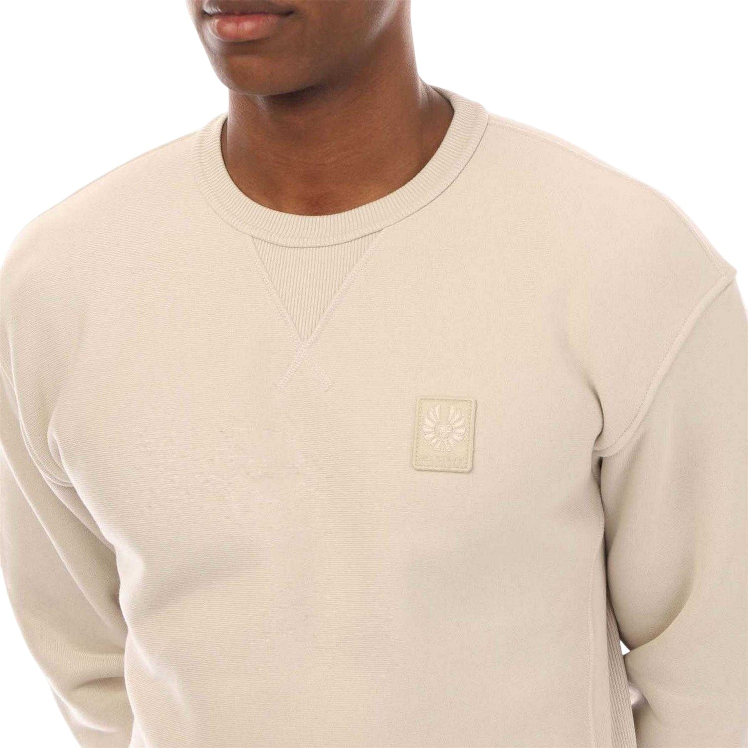 Cream - Side - Belstaff Mens Hockley Fleece Heavyweight Regular Sweatshirt