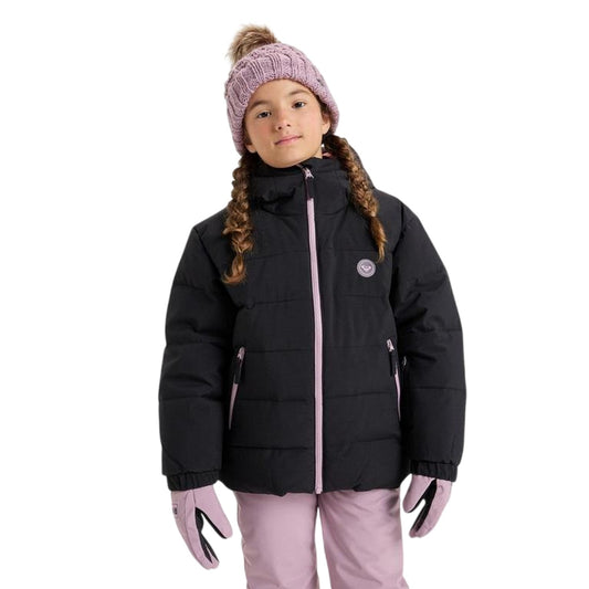 Black - Front - Roxy Girls Snowyhill Logo Ski Jacket