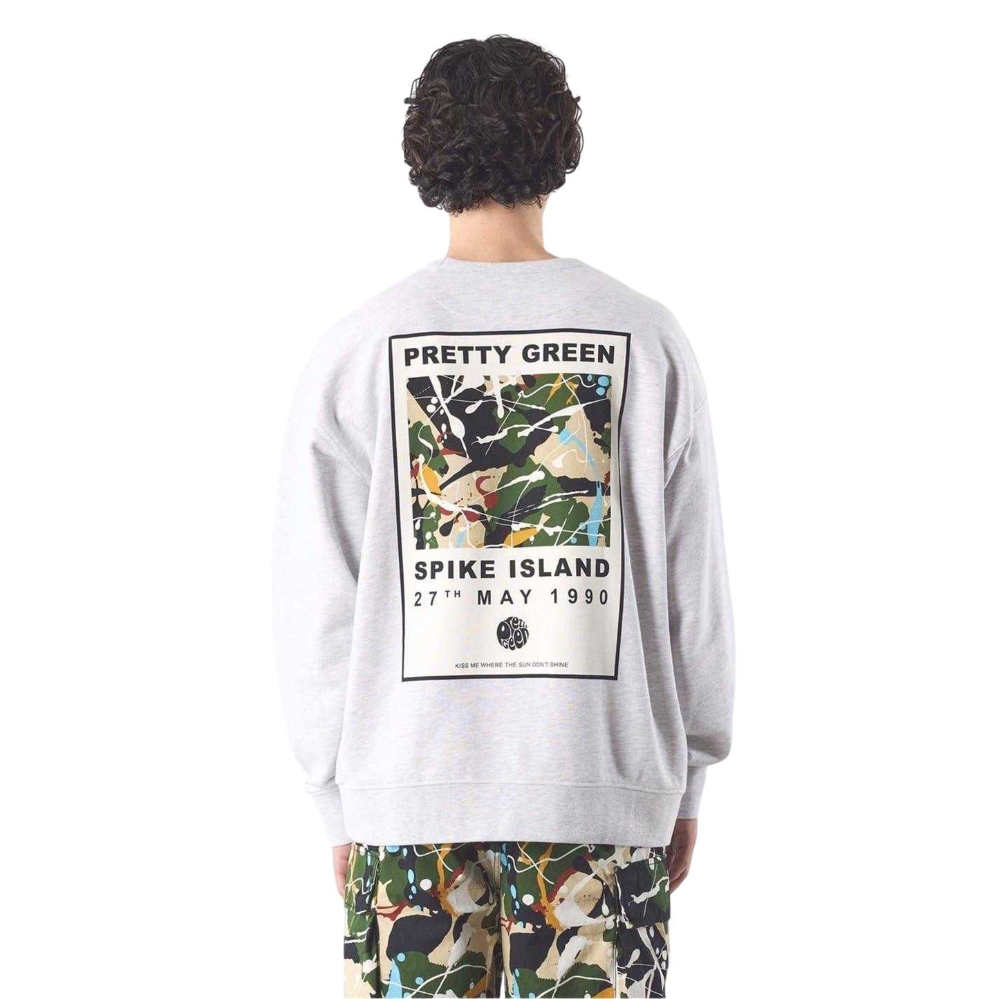 Light Grey - Back - Pretty Green Mens Spike Island Lettering Sweatshirt