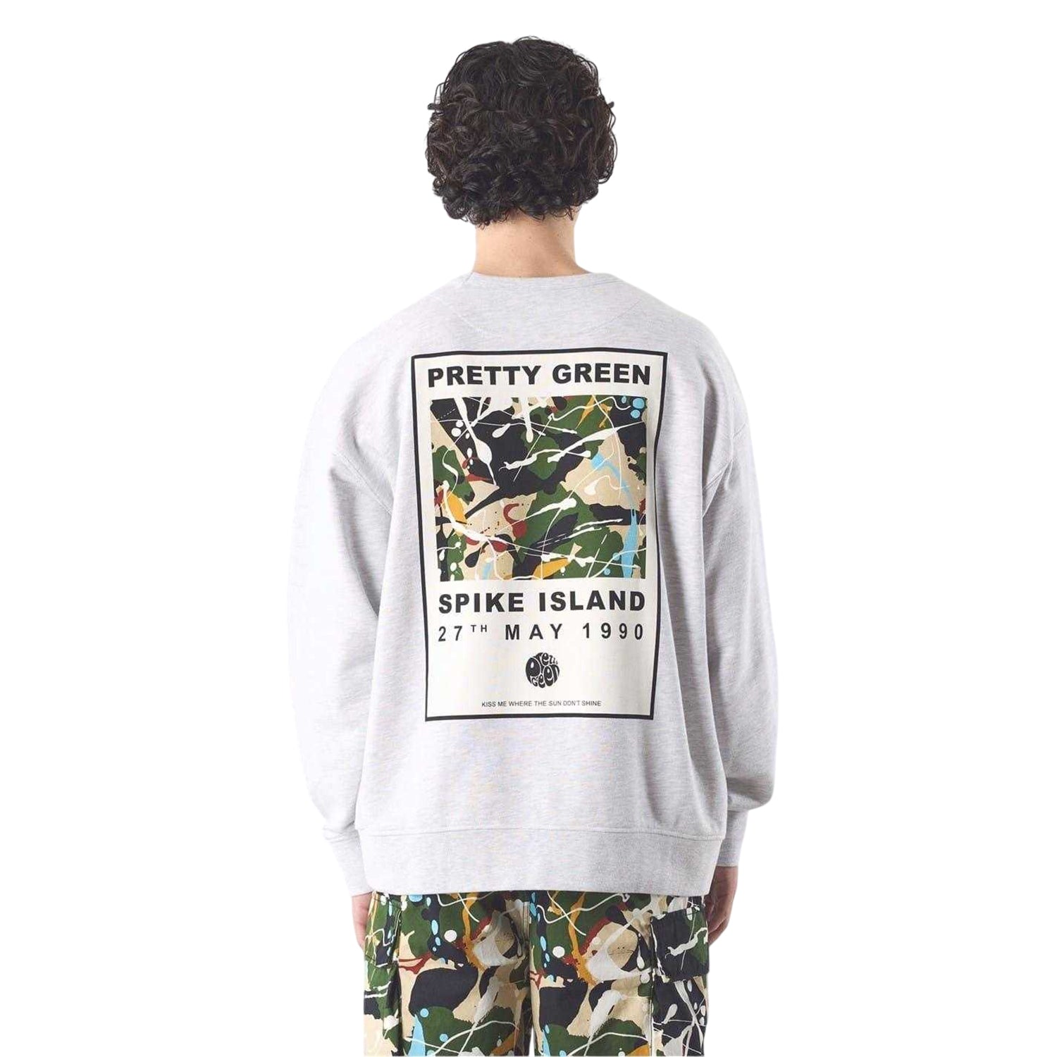 Light Grey - Back - Pretty Green Mens Spike Island Lettering Sweatshirt