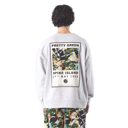 Light Grey - Back - Pretty Green Mens Spike Island Lettering Sweatshirt