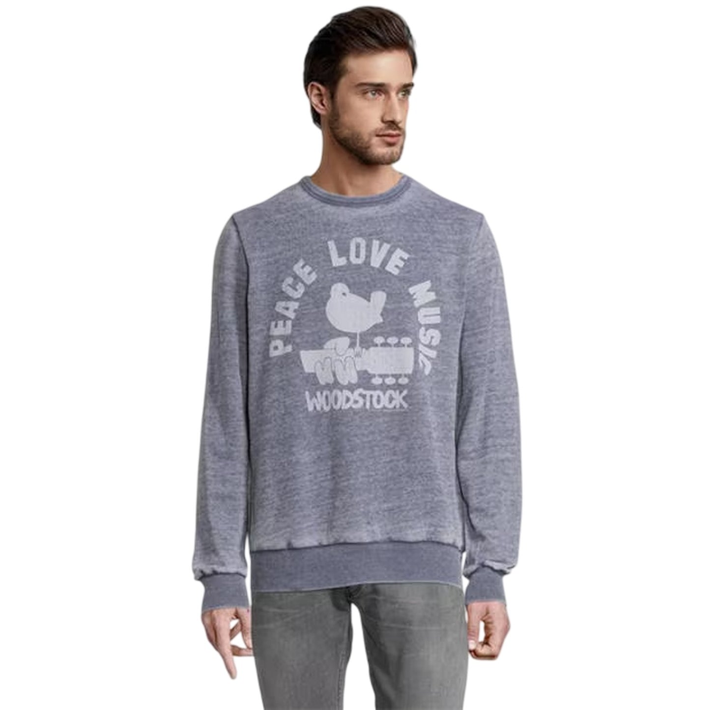 Grey - Front - Woodstock Mens Peace - Love - Music Crew Neck Regular Sweatshirt