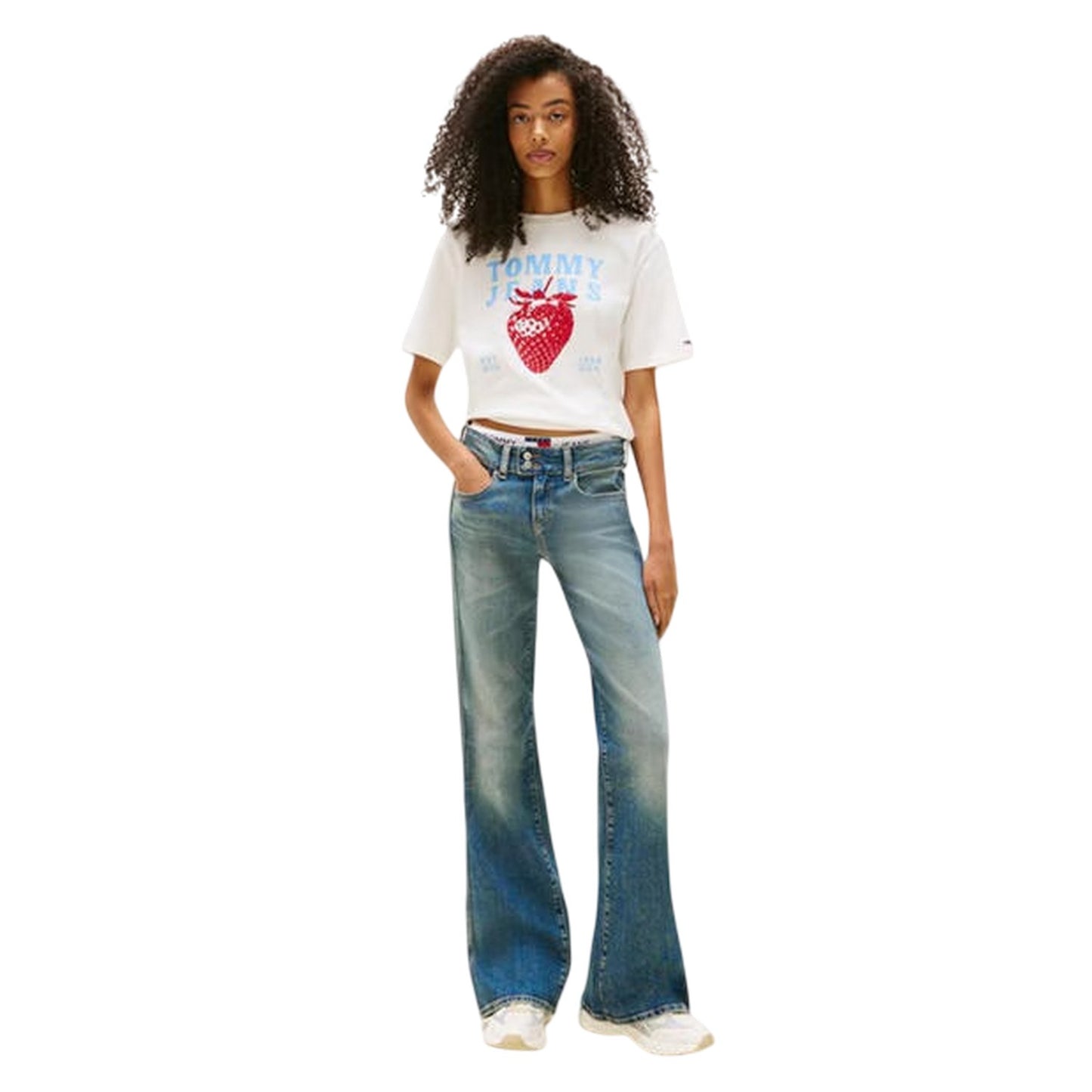 Ecru - Side - Tommy Jeans Womens-Ladies Strawberry Regular T-Shirt