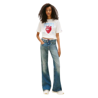 Ecru - Side - Tommy Jeans Womens-Ladies Strawberry Regular T-Shirt