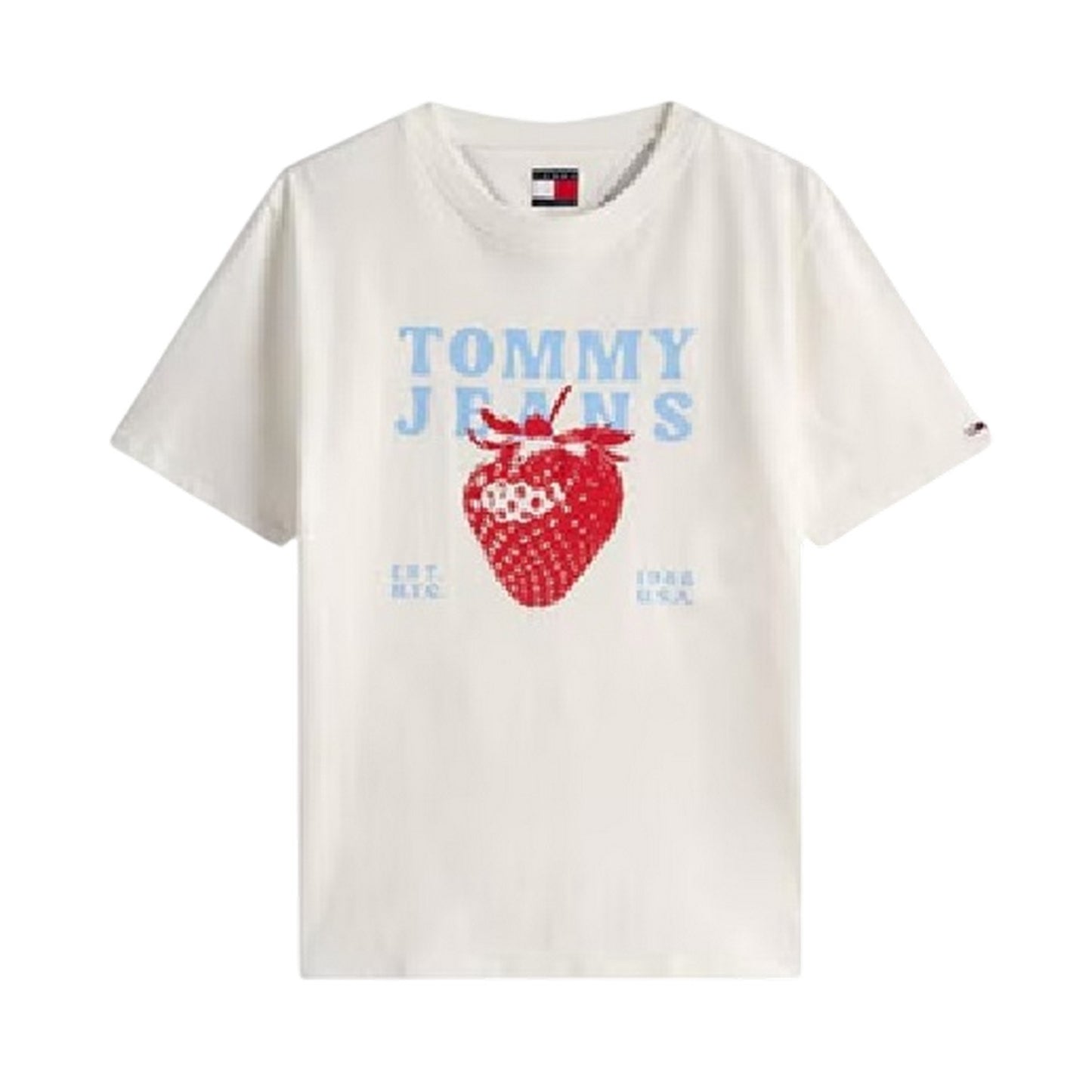 Ecru - Front - Tommy Jeans Womens-Ladies Strawberry Regular T-Shirt