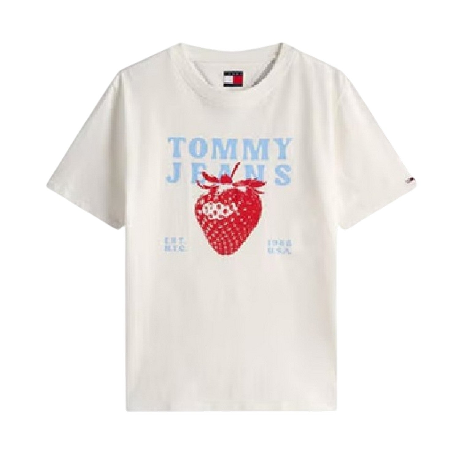 Ecru - Front - Tommy Jeans Womens-Ladies Strawberry Regular T-Shirt