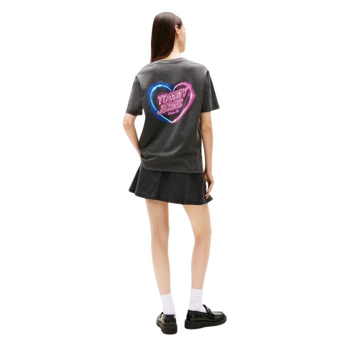 Black - Back - Tommy Jeans Womens-Ladies Neon Heart Regular T-Shirt