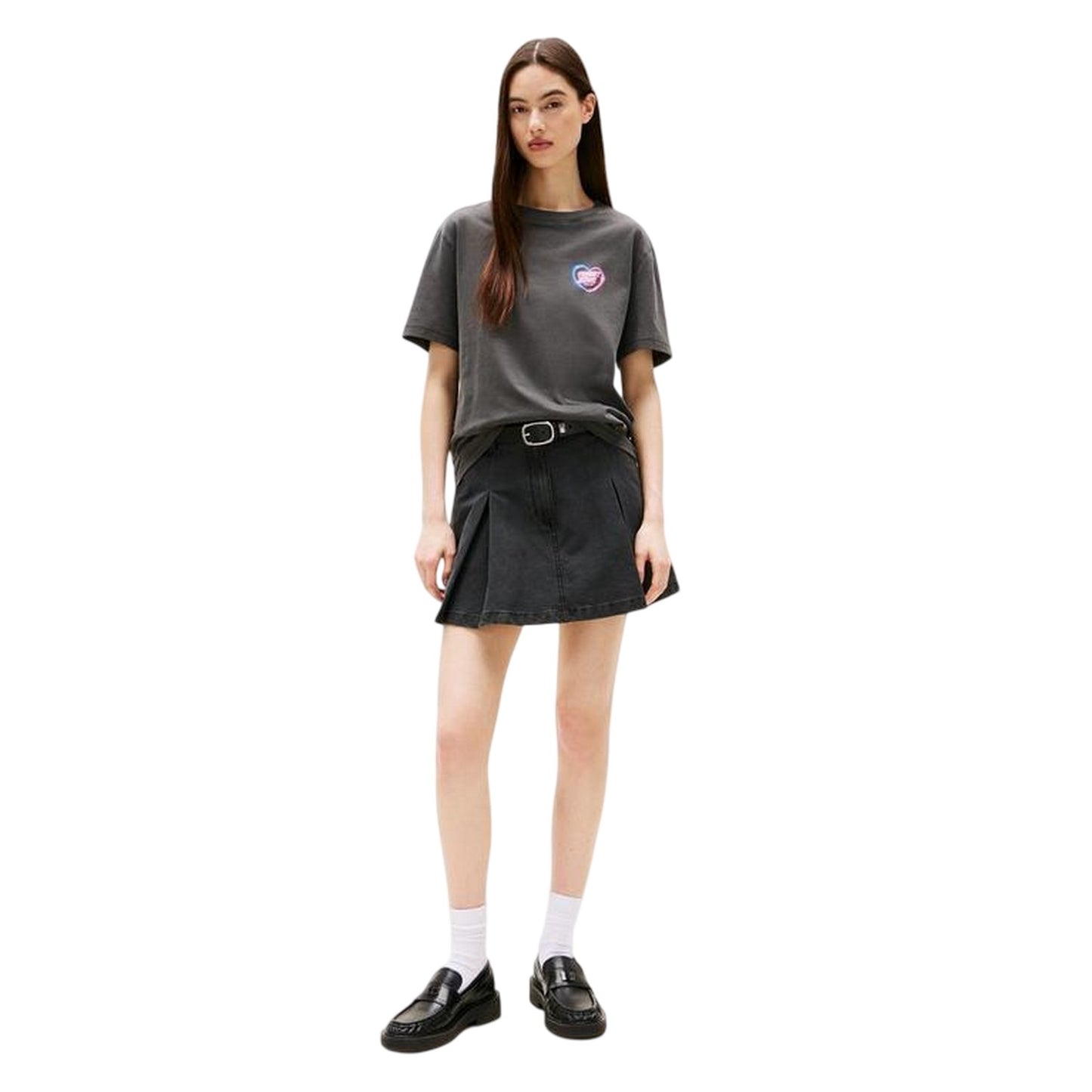 Black - Side - Tommy Jeans Womens-Ladies Neon Heart Regular T-Shirt