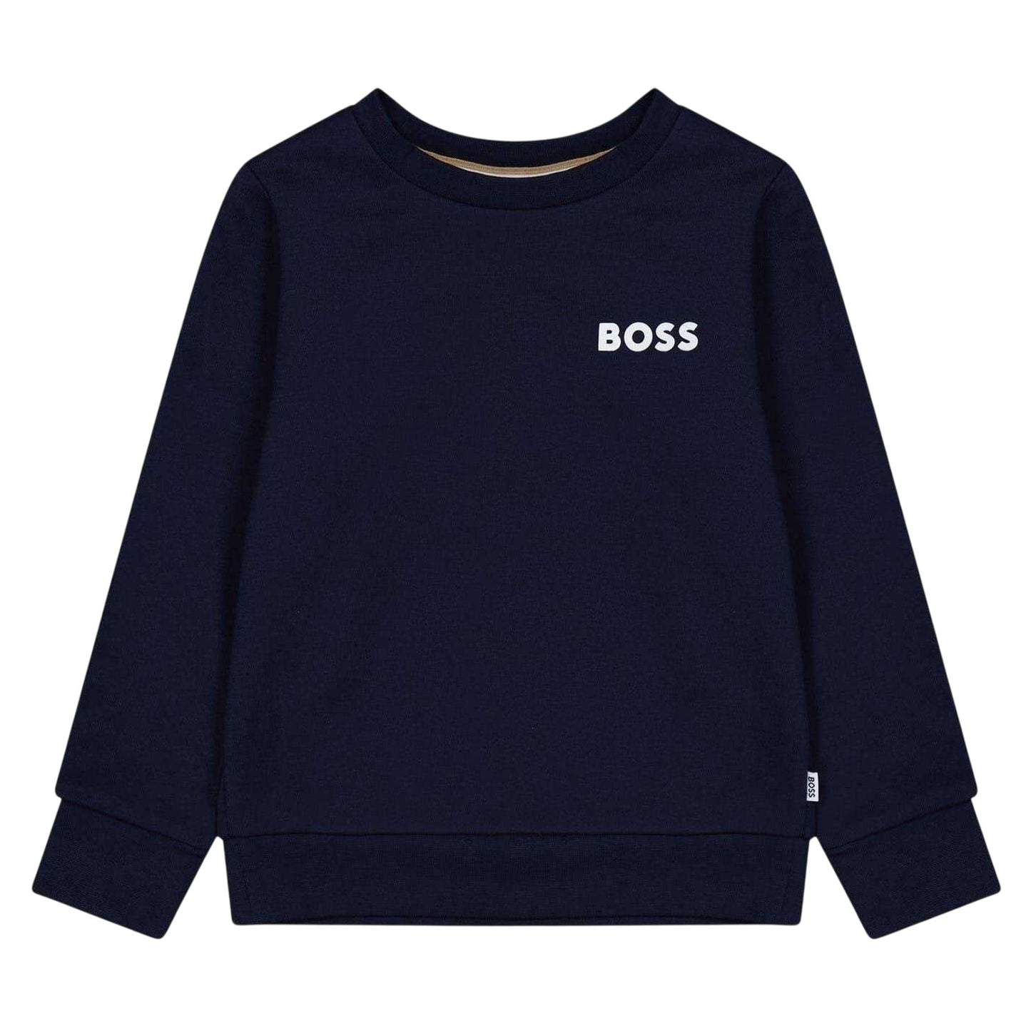 Navy - Front - Boss Boys Logo Long-Sleeved Sweatshirt