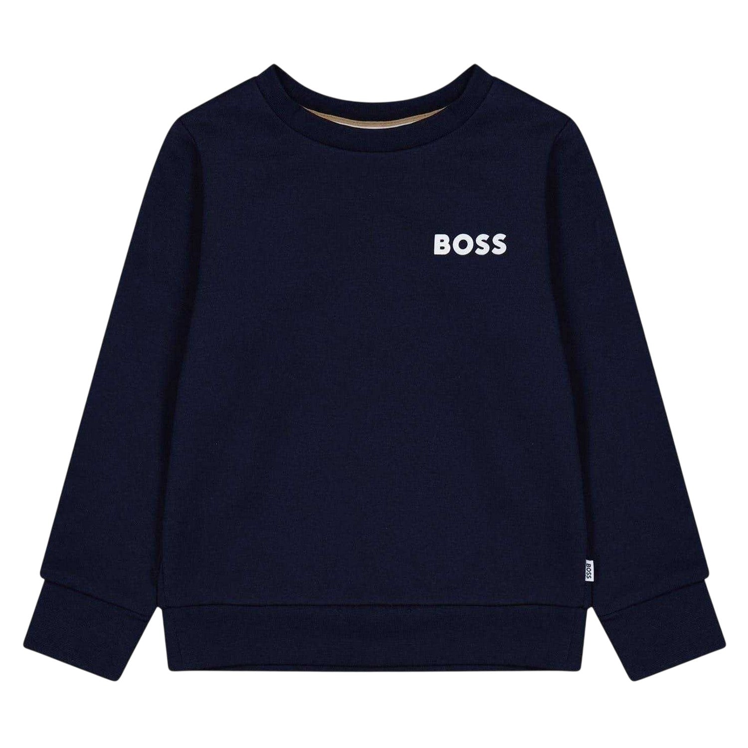 Navy - Front - Boss Boys Logo Long-Sleeved Sweatshirt