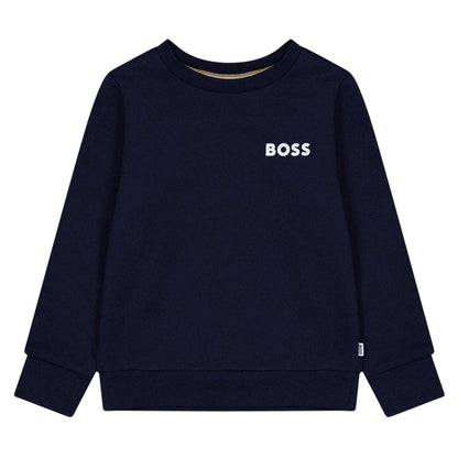 Navy - Front - Boss Boys Logo Long-Sleeved Sweatshirt