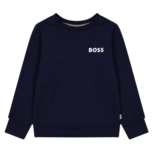 Navy - Front - Boss Boys Logo Long-Sleeved Sweatshirt