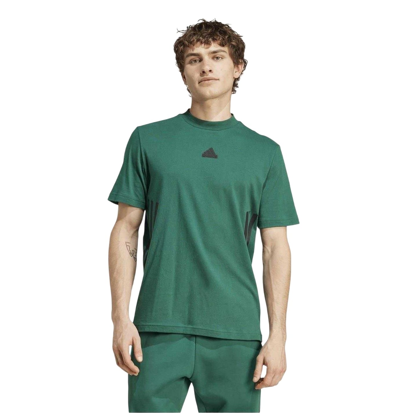 Green - Side - Adidas Mens Future Icon 3 Stripes T-Shirt