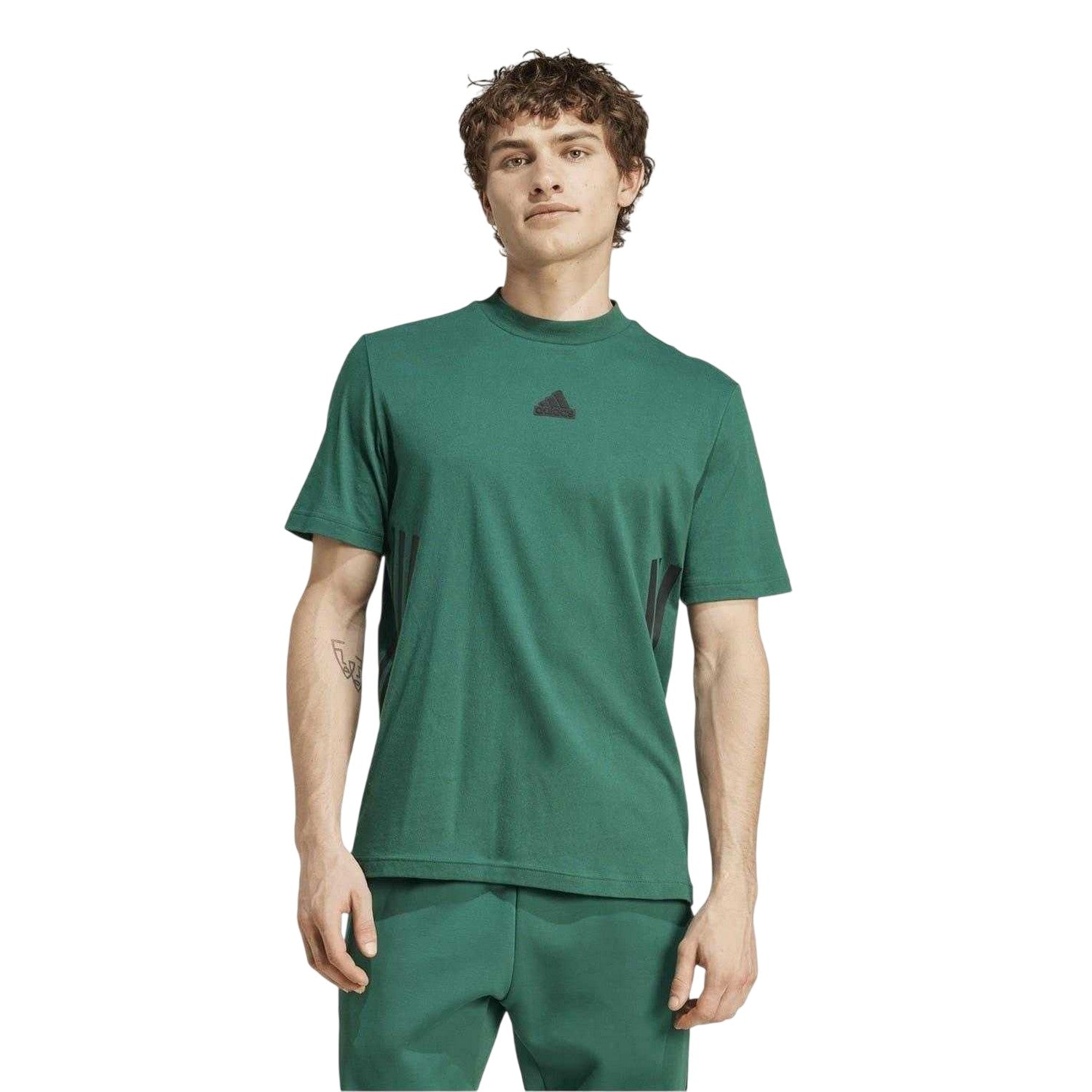 Green - Side - Adidas Mens Future Icon 3 Stripes T-Shirt