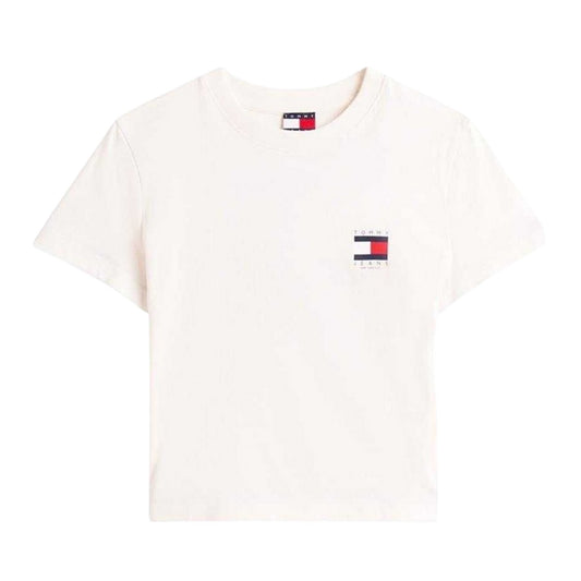 Antique White - Front - Tommy Jeans Womens-Ladies Flag Crew Neck Regular T-Shirt