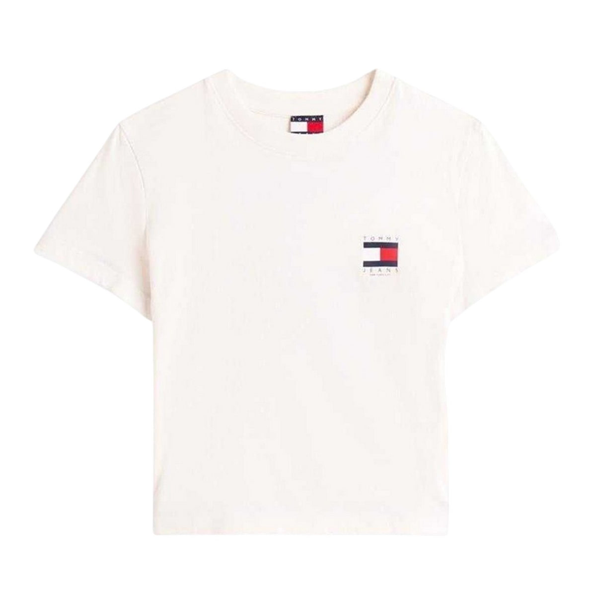 Antique White - Front - Tommy Jeans Womens-Ladies Flag Crew Neck Regular T-Shirt