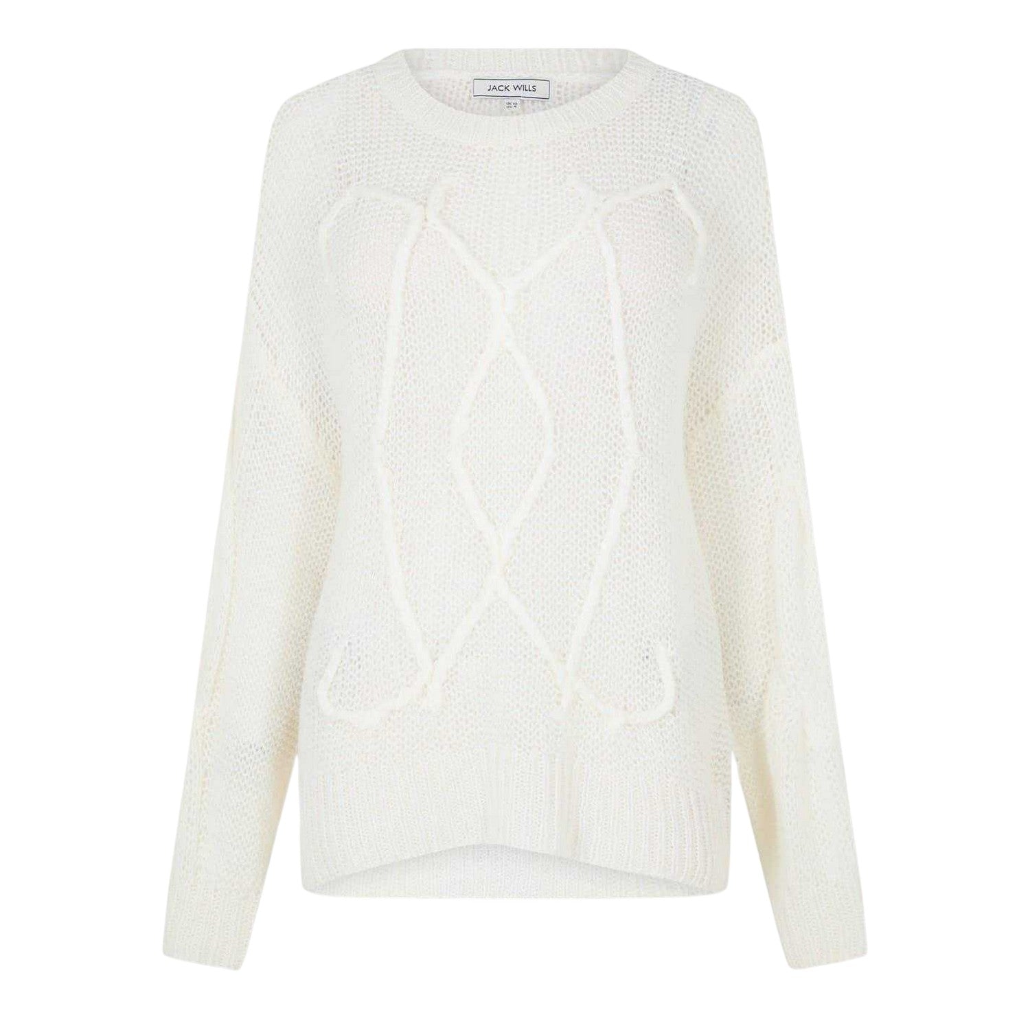 Cream - Front - Jack Wills Womens-Ladies Cable Knit Regular Jumper