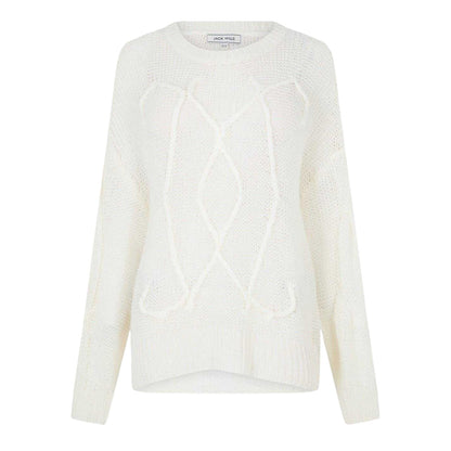 Cream - Front - Jack Wills Womens-Ladies Cable Knit Regular Jumper