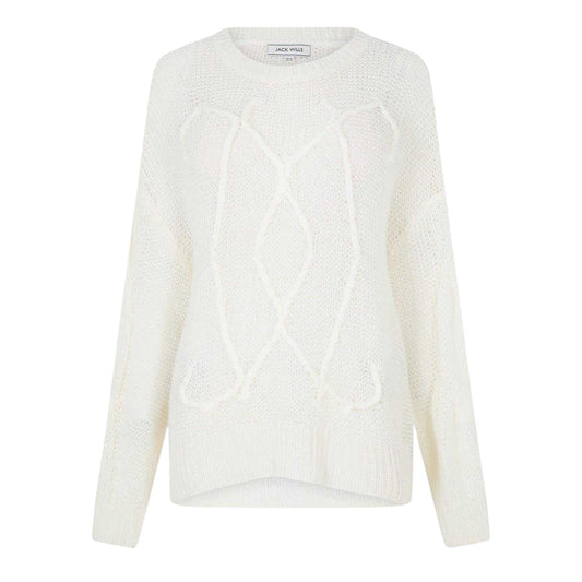 Cream - Front - Jack Wills Womens-Ladies Cable Knit Regular Jumper