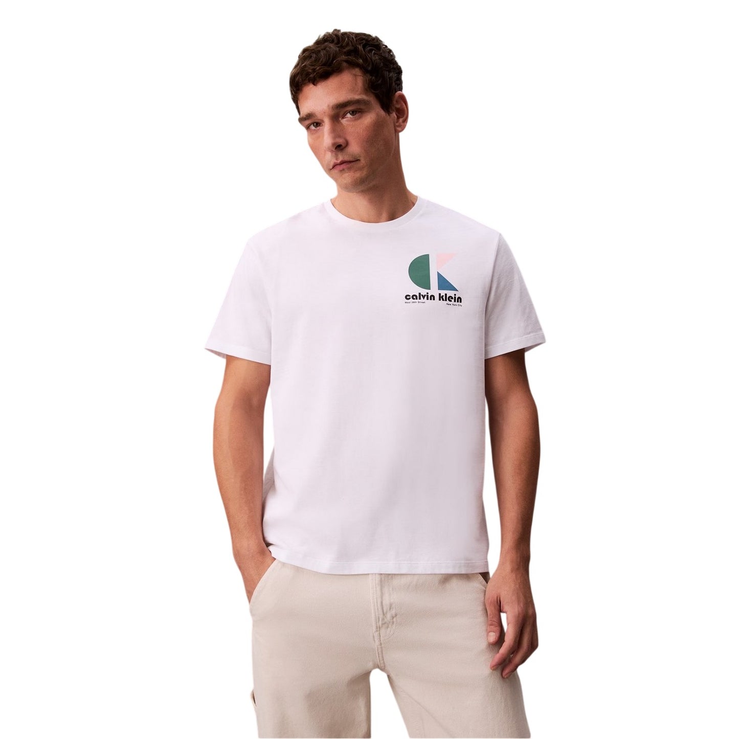 Brilliant White - Front - Calvin Klein Mens Logo Jersey Knit T-Shirt